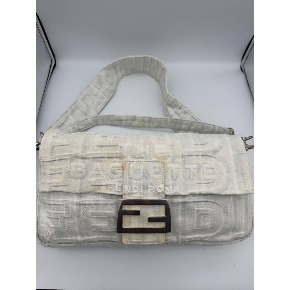 Fendi‎ by Marc Jacobs Limited Maxi Baguette White Denim bleached bag spots